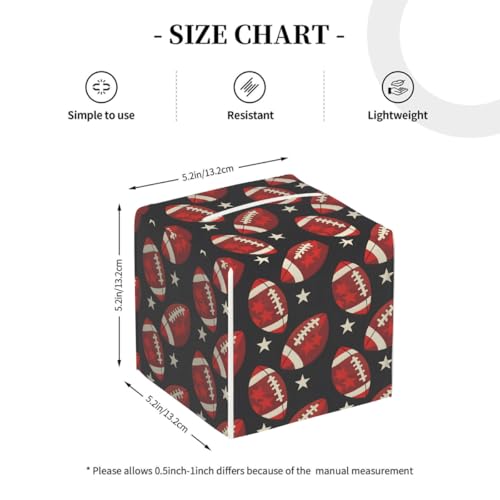 Square Leather Tissue Box Cover, Waterproof Napkin Dispenser with Sports American Football Print, Tissue Holder for Bathroom, Living Room, Bedroom, Office, and Car Decor
