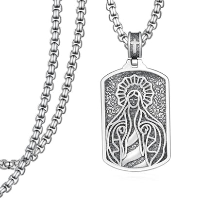 Western Catus/Knights Templar/St Michael/Santa Muerte/Praying Hand/Spartan/Virgin Mary/Tetragrammaton/Wrestlers/Allah Necklace Sterling Silver Dog Tag Necklace Christian Jewelry Gifts for Men - style: Virgin Mary