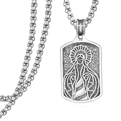 Western Catus/Knights Templar/St Michael/Santa Muerte/Praying Hand/Spartan/Virgin Mary/Tetragrammaton/Wrestlers/Allah Necklace Sterling Silver Dog Tag Necklace Christian Jewelry Gifts for Men - style: Virgin Mary