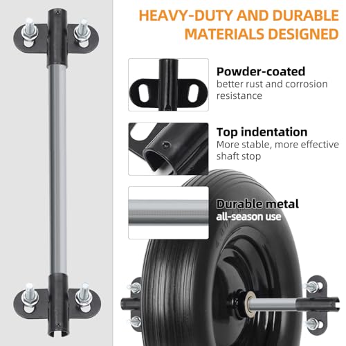 AR-PRO (1-Set) Heavy-Duty Wheelbarrow Axle Bracket Set - 10" x 0.63" Wheelbarrow Axle Shaft and 2.1" x 3.3" Brackets - Compatible with 5/8" Hole Wheelbarrow Axles - Includes Bolts Nuts, Nylon Spacers - size: 10 x 0.63" Axle+Brackets+Spacers