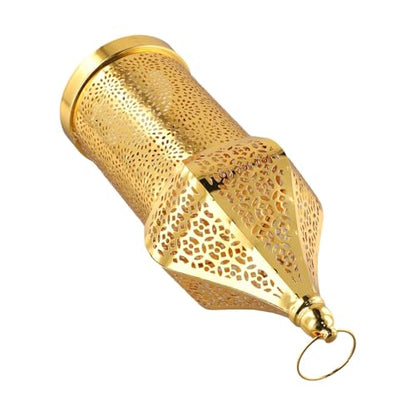 for Moroccan Golden Hollow Iron Lantern for Ramadan Home Decoration, Battery-Operated Light Ornament for Eid, Weddings, Festivals, Tabletop Use, Gold