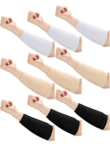 Janmercy 9 Pairs Arm Protectors for Thin Skin and Bruising Arm Guards Elderly Protective Sleeves for Gardener Working - color: Black, White, Beige