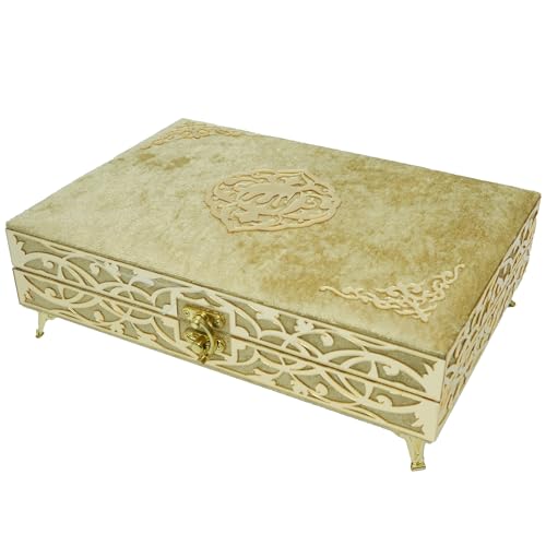 Modefa Ikra Muslim Islamic Keepsake Turkish Gift Set Holy Quran in Arabic - Ikra With Hijab and Tesbih (Gold) - color: Gold