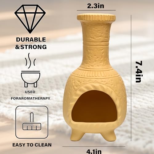 Ceramic Mini Chiminea Palo Santo Burner, Decorative Cone Incense Holder - color: Mexican Palo Santo Holde-yellow