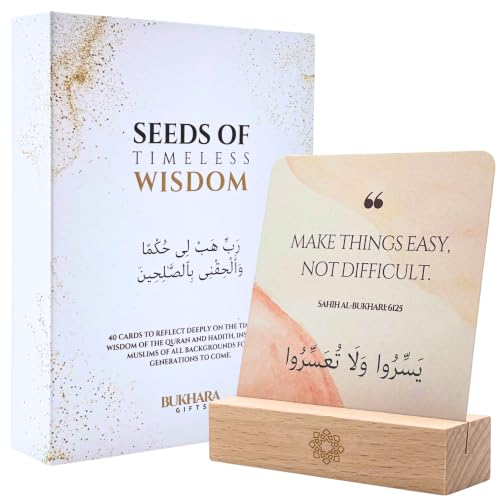 Islamic Wisdom Cards – Beautiful Gift Set with 40 Quran & Hadith Based Quotes for Spiritual Reflection, Ramadan & Eid | Premium Box + Wooden Stand