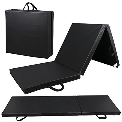 ZenStyle 6' x 2' x 2" PU Leather Exercise Tri-Fold Gym Fitness Mat For Gymnastics, Aerobics, Yoga, Martial Arts - color: Black