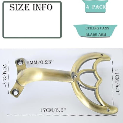 Ceiling Fan Blades Arms Replacement, Antique 52" Fan Blade Replacement Parts Mounting Bracket Kit for Replacing The Worn Fan Blades, 4 Pcs - color: Antique
