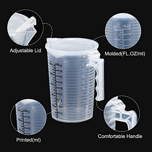 PATIKIL Graduated Beaker, 2 Pack 500ml PP Plastic Liquid Measuring Cup Double Sided Black Graduations with Handle Lid and Spout for Lab Kitchen Home - size: 500ml