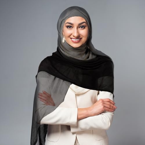 Geyoga Ombre Hijab Head Scarf for Women Muslim Modal Rayon Shawl Lightweight Soft Head Wrap - color: Black,grey
