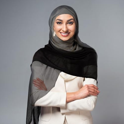 Geyoga Ombre Hijab Head Scarf for Women Muslim Modal Rayon Shawl Lightweight Soft Head Wrap - color: Black,grey