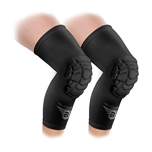 Bucwild Sports Pro Compression Padded Knee Sleeves Knee Pads Youth & Adult Basketball Football Wrestling Volleyball 1 Pair - color: Black, size: XS (Youth)