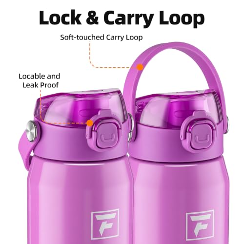 Fanhaw 24 oz Insulated Stainless Steel Water Bottle with 2-in-1 Straw& Chug Lid, Leakproof Wide Mouth Vacuum Bottle for School, Sports, Kids, Teens& Adults, Back to School Essentials (Purple) - color: Purple