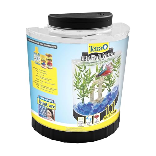 Tetra 1 Gallon Half Moon Small Fish Tank w/Movable LED Light, for Betta & Gold Fish, Aquarium | (Pack of 3) - size: 9"W,10.5"H,4.5"D (Pack of 3)