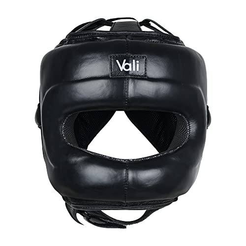 Vali Lancer Leather Face Saver Headgear for Training - color: Black, size: Small-Medium