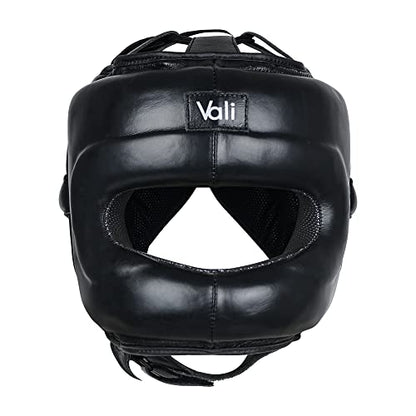 Vali Lancer Leather Face Saver Headgear for Training - color: Black, size: Large-X-Large