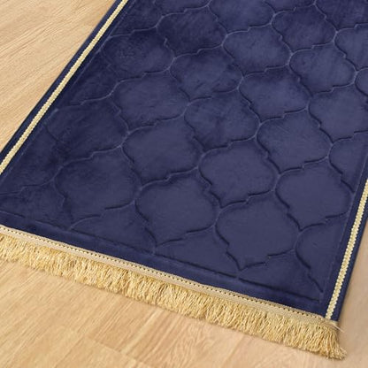 Muslim Prayer Rug with Tasbih Prayer Beads, Soft Memory Foam Prayer Matt Islam, Padded Islamic Prayer Mat Thick for Men and Women, Janamaz, Sajadah (25.6" x 43.3", Navy Blue) - color: Navy Blue