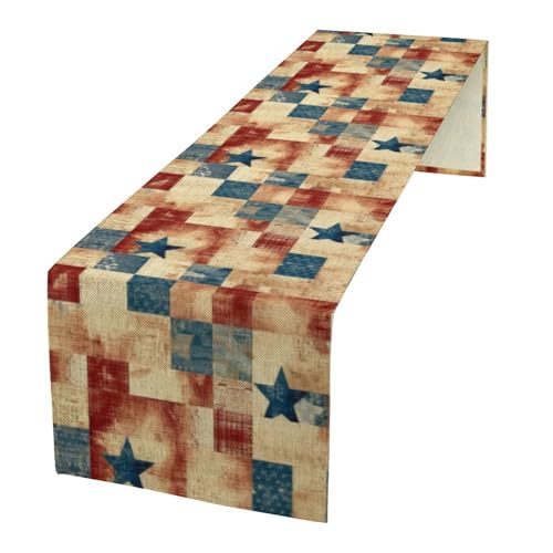 4th of July Table Runner,Vintage American USA Flag Independence Day Table Cloth for Home Indoor Outdoor Kitchen Holiday Birthday Party Decor 13x36 Inch - color: American Flag-11, size: 13x36in