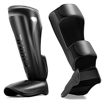 MMA Martial Arts Shin Guards – Padded, Adjustable Muay Thai Leg Guards with Instep Protection for Kickboxing/MMA Training and Sparring – Durable, Professional MMA Equipment - color: Black, size: Medium