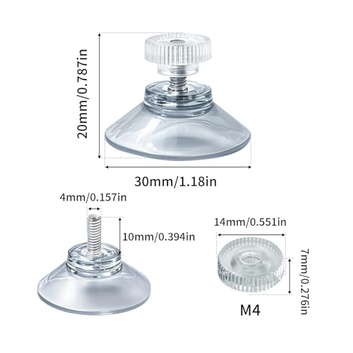 12 Pack 30mm/1.18" Clear PVC Suction Cup Mounts with M4 nut | MINI Transparent Sucker Holders for Bathroom, Window & Car Shade Installation