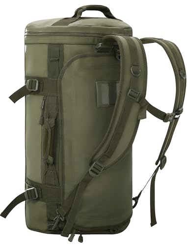 MIER 여행용 캠핑 체육관 스포츠용 대형 더플 백 백팩, 45L/60L/90L | 방수, 컨버터블 더플, 탈착식 백팩 스트랩, 신발 수납 공간, 튼튼한 타폴린, 3가지 사이즈 - color: 다크 그린., size: 60L
