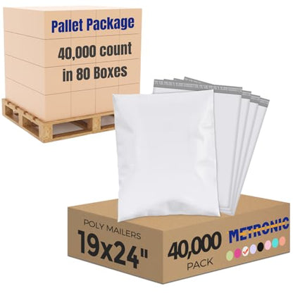 Metronic Poly Mailers 19x24 Inch 40000 Pcs, Large Shipping Bags for Clothing, Small Business, Strong Thick Mailing Bags with Self Adhesive, Waterproof and Tear-Proof Large Shipping Bags Bulk in White - color: White, size: 19x24 40,000PC