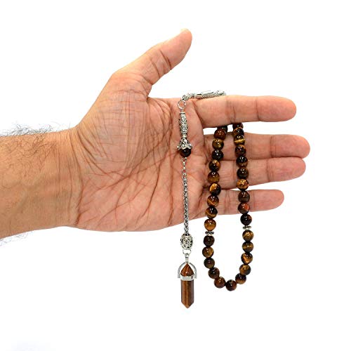 Design Tiger Eye Stone Series Worry Beads - Elegant 8 mm 33 Beads, Long Metal Tassel - color: Elegant 8 mm 33 Beads, Long Metal Tassel