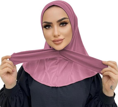 AIBEARTY Women Fashion Instant Muslim Turban Hijab with Snap Fastener Breathable Headscarf Bonnet Cap Turban Hat Shawl - color: Modal Deep Pink-3 Buttons
