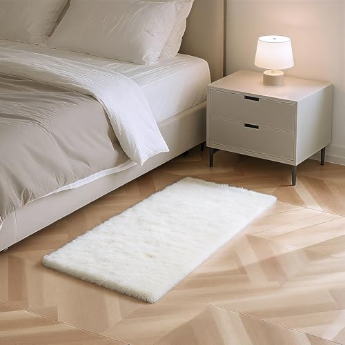 Fluffy Rug Shag Area Rug, White 2x4 Area Rugs for Bedroom, Small Bedside Rug, Soft Fluffy Shag Entryway Throw Rugs for Living Room Bedroom Room Home Decor - color: White, size: 2' x 4' (Rectangular)