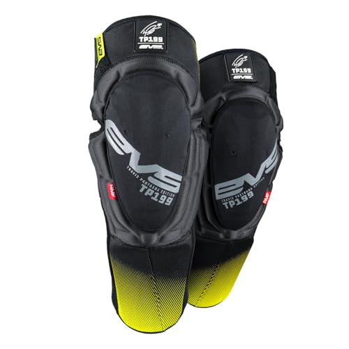 EVS TP199 Travis Pastrana, Moto Knee/Shin Guard, Reactive Memory Foam | CE Level 2 knee protection w/ RMF impact foam, breathable air mesh, stabilizer sleeve, silicone grippers, polyflex shin guard - color: Black/HI VIZ, size: XX-Large