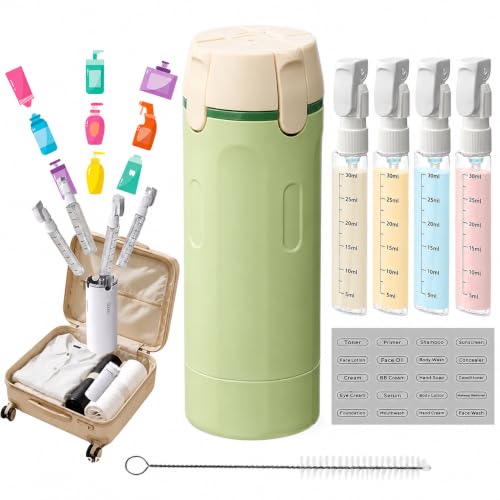 Green 4 in 1 Travel Dispenser for Toiletries, TSA Approved Leak Proof Refillable Travel Bottles for Shampoo, Conditioner, Lotion & Soap, Portable Travel-Size Container Accessories for Women & Men - color: Green