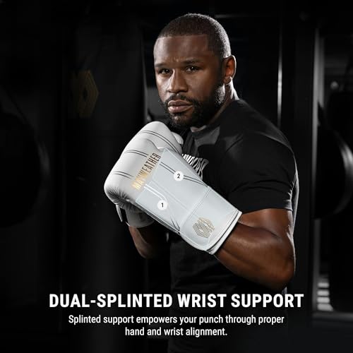 Hayabusa Mayweather Contender Boxing Gloves for Men and Women - color: White/Gold, size: 14oz