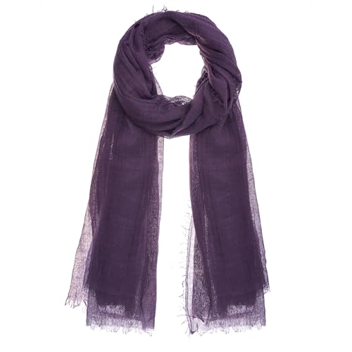 Nydotd Women Summer Cotton Linen Scarf Crinkle Long Beach Shawl Wrap hijab with Fringe - color: Deep Purple