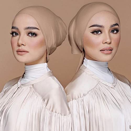 4 Pcs Women Hijab Undercap Islamic Muslim Inner Beanies Cap with Tie Back Closure, Adjustable Underscarf Hat Chemo Turban Cap(Color#2)