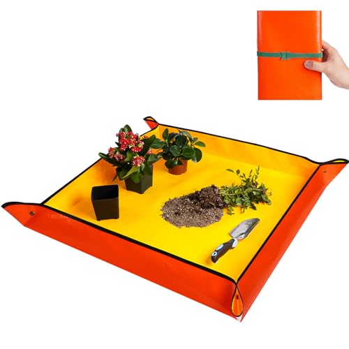 Extra Large Repotting Mat for Indoor Plants & Potting Soil Mat Portable Potting Tray Reusable Gardening Mat Garden Gift for Women Men (39.5"X39.5") - color: Orange, size: Extra Large 39.5" x 39.5"