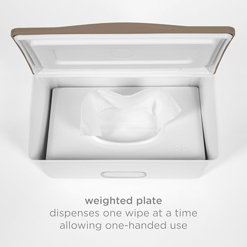 Ubbi Baby Wipes Dispenser with Weighted Plate, Taupe | Rubber Seal Keeps Wipes Fresh, Non-Skid Feet, Holds Standard Pack of Wipes, Baby Changing Station Essential - color: Taupe Wipes Dispenser, size: 1 Count (Pack of 1)