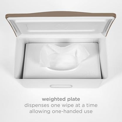 Ubbi Baby Wipes Dispenser with Weighted Plate, Taupe | Rubber Seal Keeps Wipes Fresh, Non-Skid Feet, Holds Standard Pack of Wipes, Baby Changing Station Essential - color: Taupe Wipes Dispenser, size: 1 Count (Pack of 1)