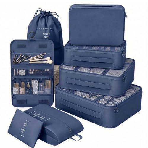 8/9 Set Packing Cubes for Travel, Suitcase Organizer Bags for Luggage - color: Navy Blue