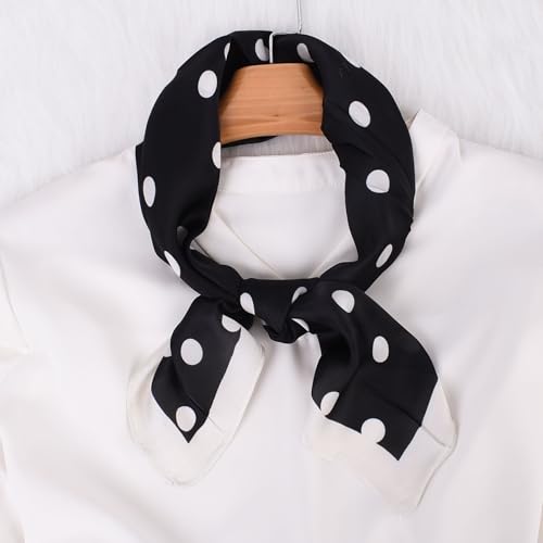 Head Scarf for Women Like Silk Satin Hair Scarves Polka Dot Printed Square Neck Handbags Scarf Bandanas 27.5 Inches - color: Black