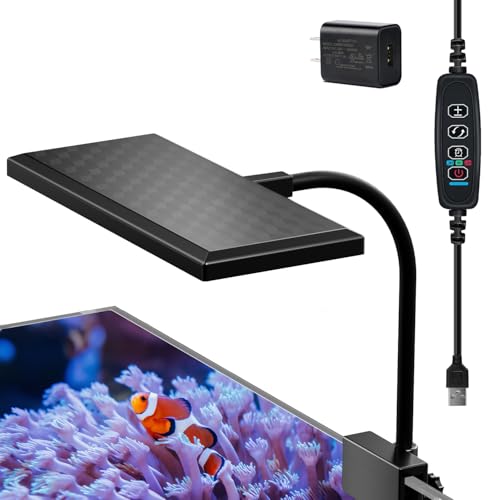 Clip-on Aquarium Light 10w (3 Timers, 3 Modes, 10 Dimming, Split Power) for Coral, Reef, Saltwater Fish, Algae Scrubber Nano/Mini/Pico/Refugium Tank,1-16Gallon(5-16in) Aquarium - size: M-10w