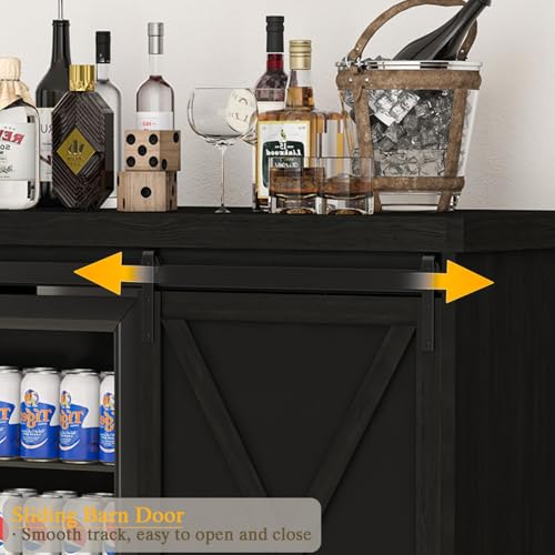 JassmiPkwy Coffee Bar Cabinet with Fridge Space, Wine Cabinet with Rack, Power Outlet for Dining Room Living Room, Black - color: Black