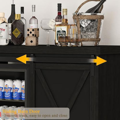 JassmiPkwy Coffee Bar Cabinet with Fridge Space, Wine Cabinet with Rack, Power Outlet for Dining Room Living Room, Black - color: Black