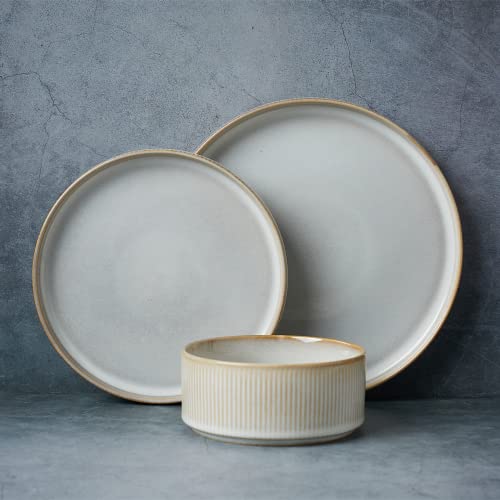 Famiware Star Stoneware Dinnerware Set, Reactive Glaze Plates & Bowls for 4 - color: Cappuccino White