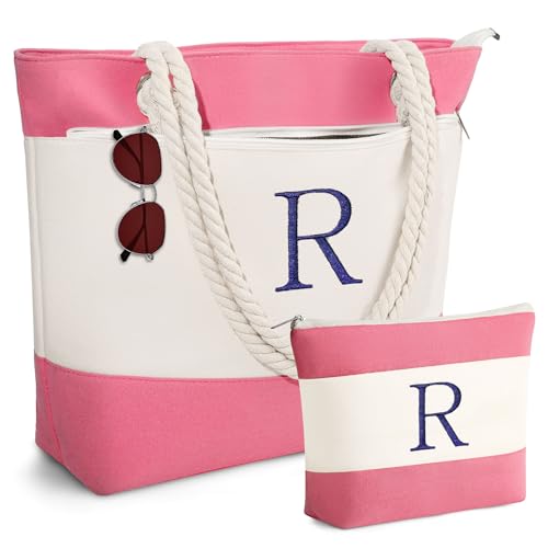 YOOLIFE Beach Bags for Women - Travel Canvas Beach Tote, Pool Waterproof Bag, Travel Essentials, Gifts for Women Birthday - color: Pink, style: R