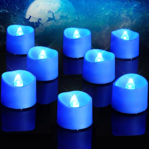Homemory Blue Tea Lights Candles Battery Operated, 200+Hour Flameless Flickering Fake Electric LED Colored Tealights Candles for Wedding Table Decor, Theme Party, Aniversary, Proposal, 12-Pack - color: Blue, size: Pack of 12