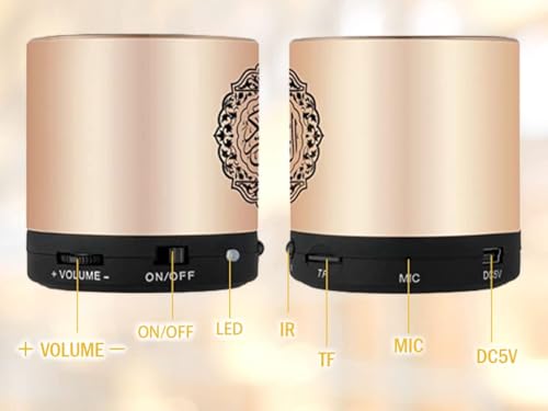 Portable Digital Quran Speaker,Bluetooth Speaker,with Remote Control,MP3 Player,USB Rechargeable,8GB Storage,18 Reciters,15 Translations,Arabic,English,French,Urdu & More (Gold) - color: Gold