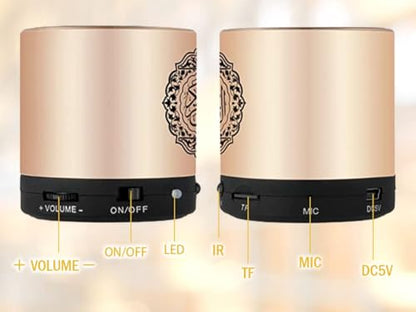 Portable Digital Quran Speaker,Bluetooth Speaker,with Remote Control,MP3 Player,USB Rechargeable,8GB Storage,18 Reciters,15 Translations,Arabic,English,French,Urdu & More (Gold) - color: Gold