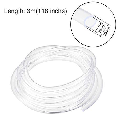uxcell PVC Hose Tube, 8mm(0.31") ID x 10mm(0.39") OD 3 Meter 9.8ft Clear Vinyl Tubing, Plastic Flexible Water Pipe - size: 8x10mm