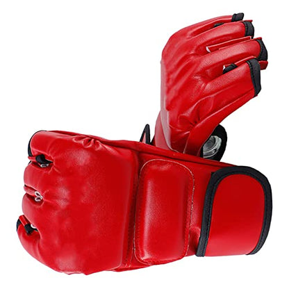 Half Finger Boxing Gloves for Unisex, Red MMA Gloves with Open Palms for Fighting Training, Kickboxing Gloves for All Skill Levels