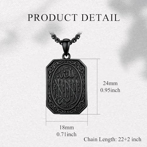 PELOVNY Allah Necklace for Men Women 925 Sterling Silver Islam Allah Pendant Chain Islamic Muslim Religious Jewelry Gifts - color: Allah-03-Black
