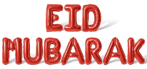 Letter Balloons - EID MUBARAK 16" Inch Alphabet Letters Foil Mylar Balloon Blessed Feast Festival Party Banner (Red) - color: Red